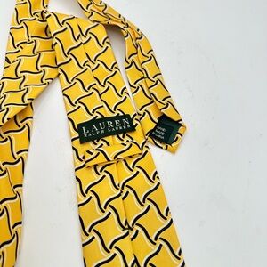 Silk VTG Ralph Lauren Tie Hand Made Yellow Blue Geometric